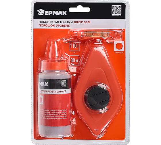 Изображение товара Набор разметочный ЕРМАК шнур 30м в защитном корпусе, порошок, уровень 624-109