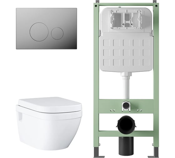 Изображение товара Комплект Alentori Инсталляция SITEMA, Панель смыва с круглыми кнопками, хром + Унитаз GROHE Euro Ceramic подвесной с сиденьем с микролифтом, альпин-белый (39703000) ALS.SIS1101.CR39703000