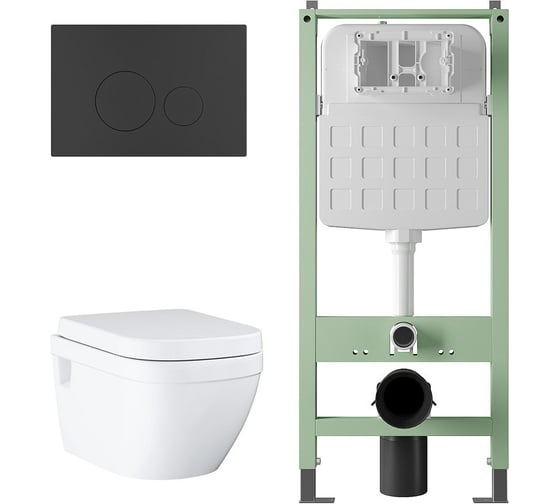 Изображение товара Комплект Alentori Инсталляция SITEMA, Панель смыва с круглыми кнопками, черный матовый + Унитаз GROHE Euro Ceramic подвесной с сиденьем с микролифтом, альпин-белый (39703000) ALS.SIS1101.MB39703000