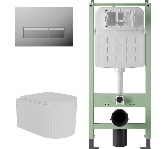 Изображение товара Комплект Alentori Инсталляция SITEMA, Панель смыва с прямоугольными кнопками, хром + FLUIRE 2101 Vortex Унитаз подвесной безободковый, быстросъёмное сиденье с микролифтом, белый глян. ALS.SIS1102.CRAL.FLU42101.V.W