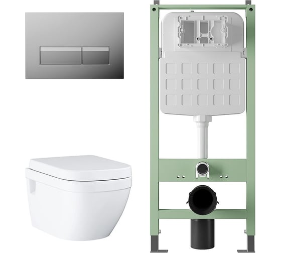 Изображение товара Комплект Alentori Инсталляция SITEMA, Панель смыва с прямоугольными кнопками, хром + Унитаз GROHE Euro Ceramic подвесной с сиденьем с микролифтом, альпин-белый (39703000) ALS.SIS1102.CR39703000