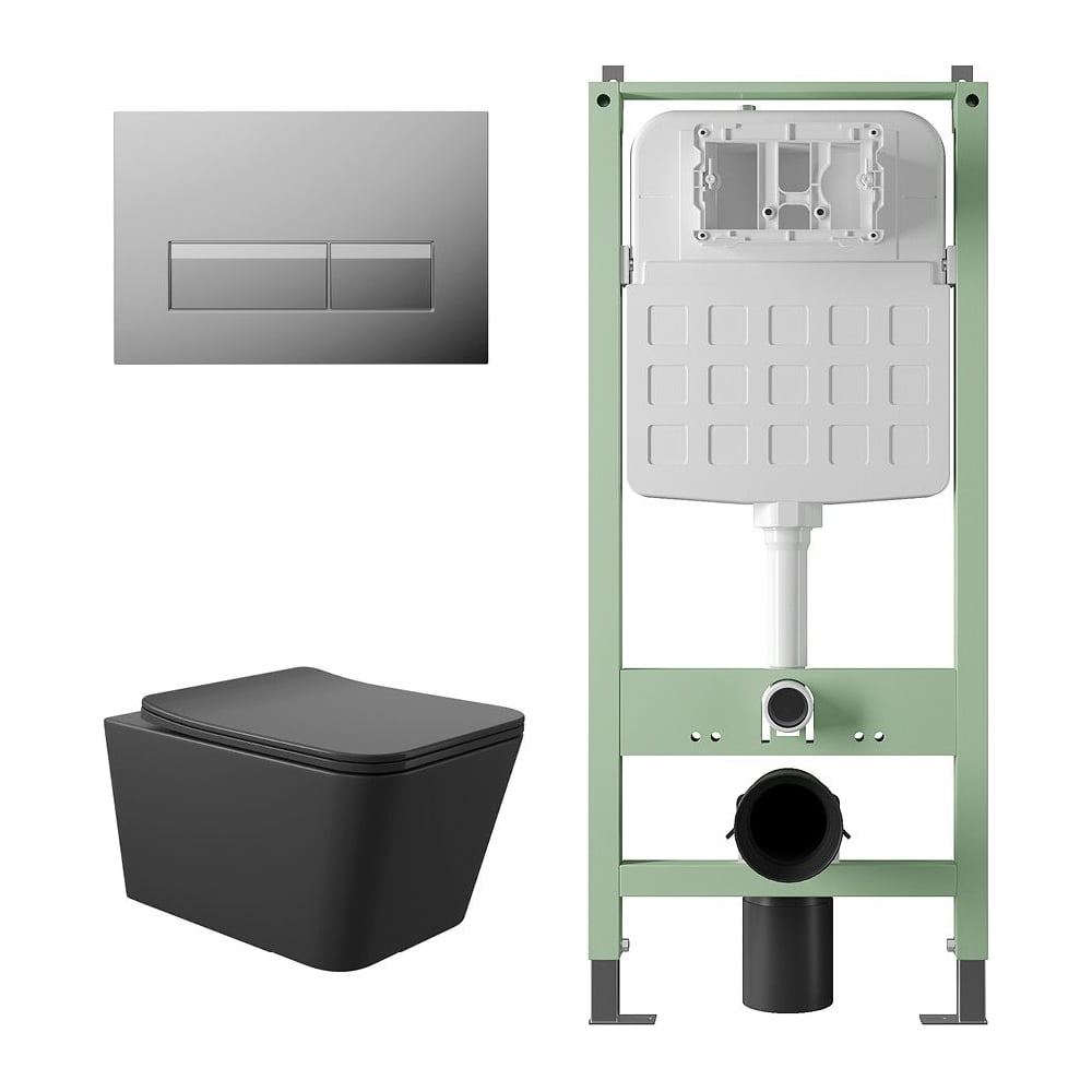 Изображение товара Комплект унитаз подвесной SITEMA с инсталляцией и панелью смыва черный матовый