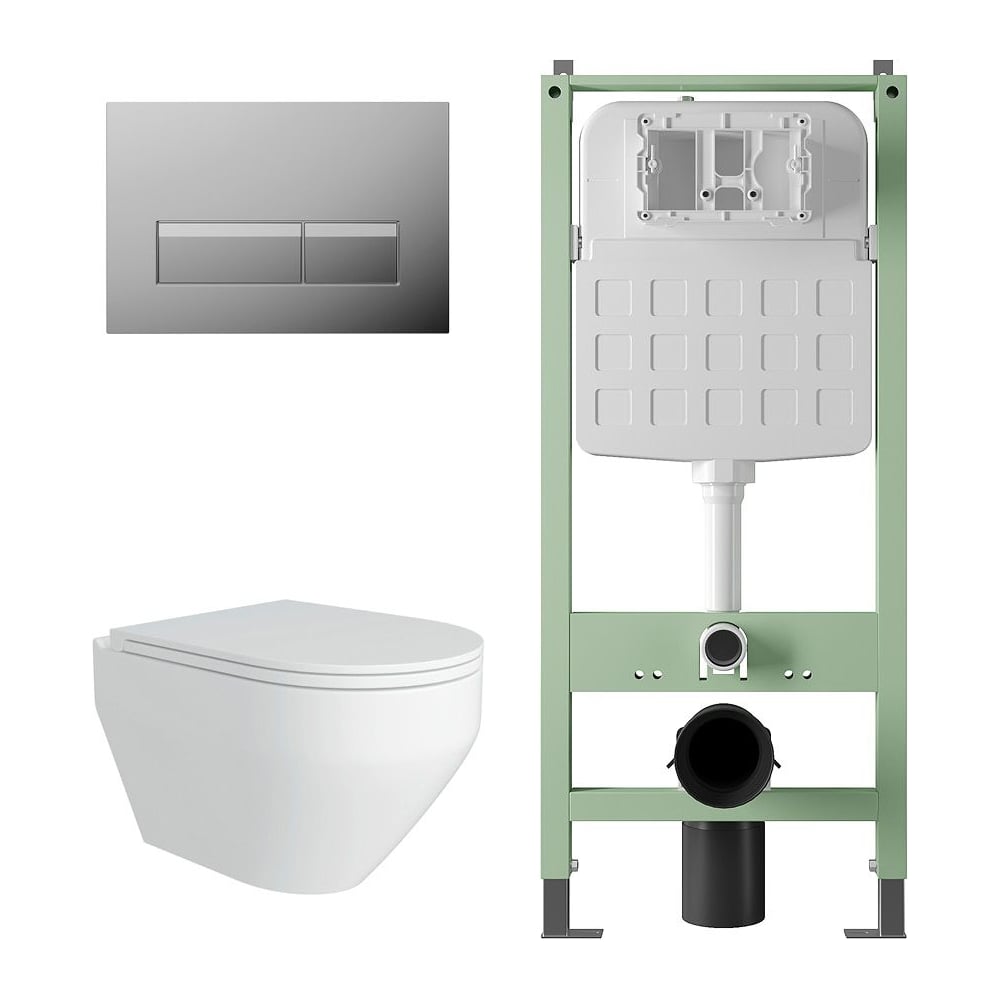 Изображение товара Комплект для инсталляции SITEMA с безободковым унитазом и панелью смыва Alentori