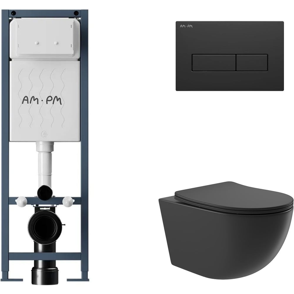 Изображение товара Комплект AM.PM I012711.0338 ErgoFit унитаз с инсталляцией черный матовый