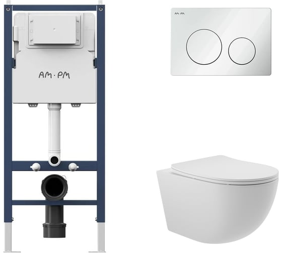 Изображение товара Комплект AM.PM Инстал.  I012709.0101 кл. PrimeFit L, б/гл + Унитаз подвесной 525*360 безободковый, сиденье Soft-Close, белый матовый, форма овал I012709.0101O0120