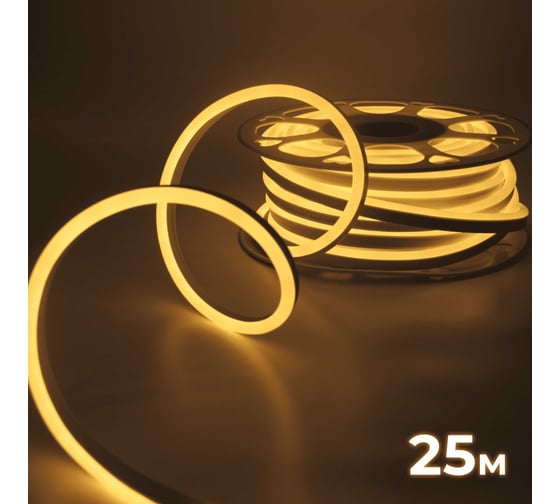 Изображение товара Светодиодная неоновая лента гибкая Baulamp 25м, 220В, 7Вт/м, теплый белый свет, 3000К, IP67 53005