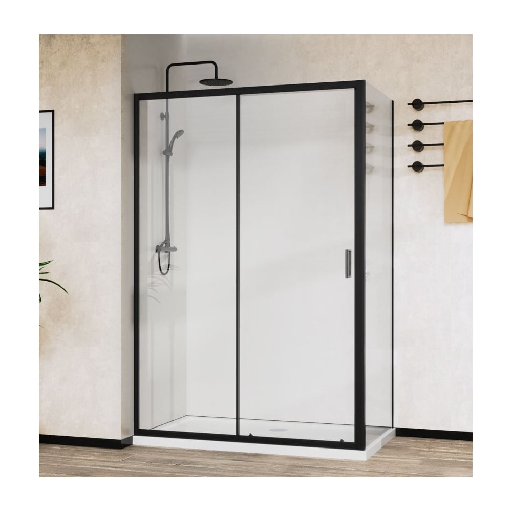 Изображение товара Душевой уголок VINCEA City 1100_900 черный стекло прозрачное