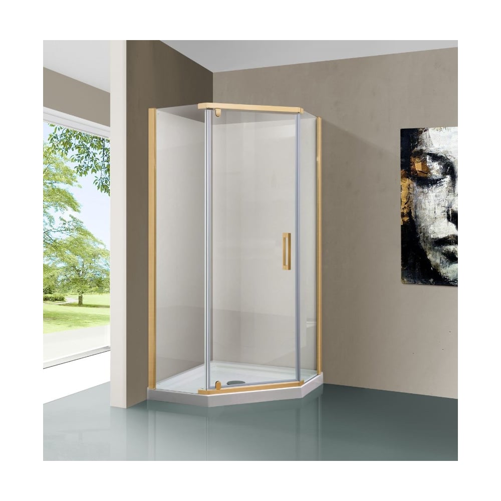 Изображение товара Душевой уголок VINCEA Stresa 1000_1000 брашированное золото стекло прозрачное