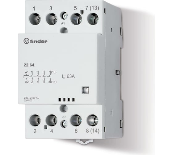 Изображение товара Модульный контактор Finder 2но+2нз; контакта 63а; = 120в Ac/Dc; - Agsno2 226401204610PAS