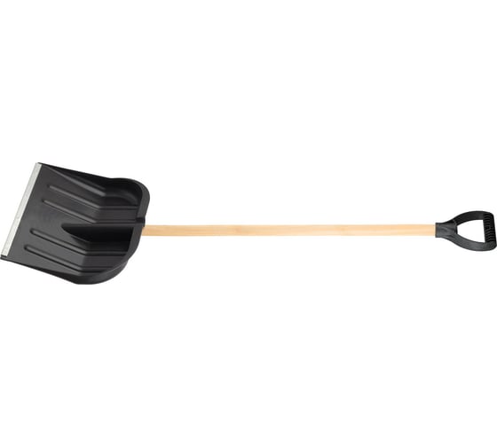 Изображение товара Лопата для уборки снега, 410х360х1400 мм, черная, с деревянным черенком КЭС 80200018
