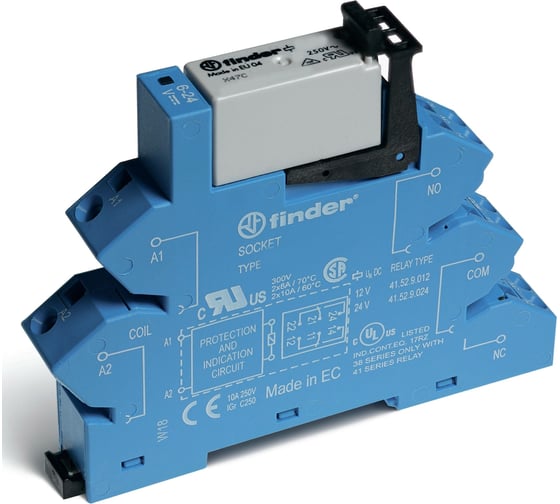 Изображение товара Интерфейсный модуль реле Finder, 2 CO конт. 8а /= 24в Ac/Dc, пруж. зажимы, 386200240060
