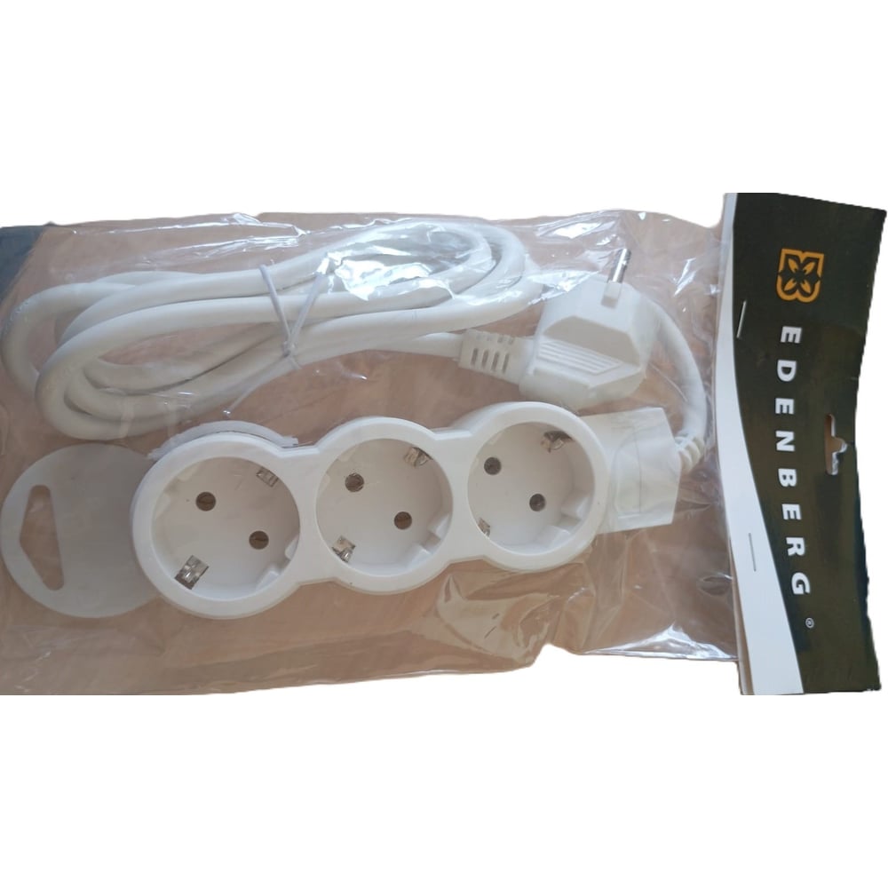 Изображение товара Удлинитель Edenberg 1,5м с 3 розетками и заземлением белый