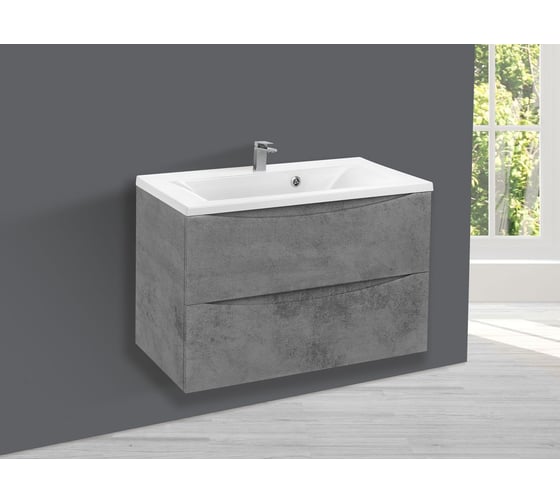 Изображение товара База под раковину VINCEA Mia 800 подвесная, 2 выкатных ящика soft close, Beton VMC-2MA800BT