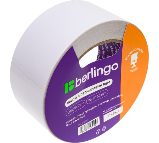 Изображение товара Двусторонняя клейкая лента Berlingo 50 мм х 25 м, основа полипропилен FSn_502512