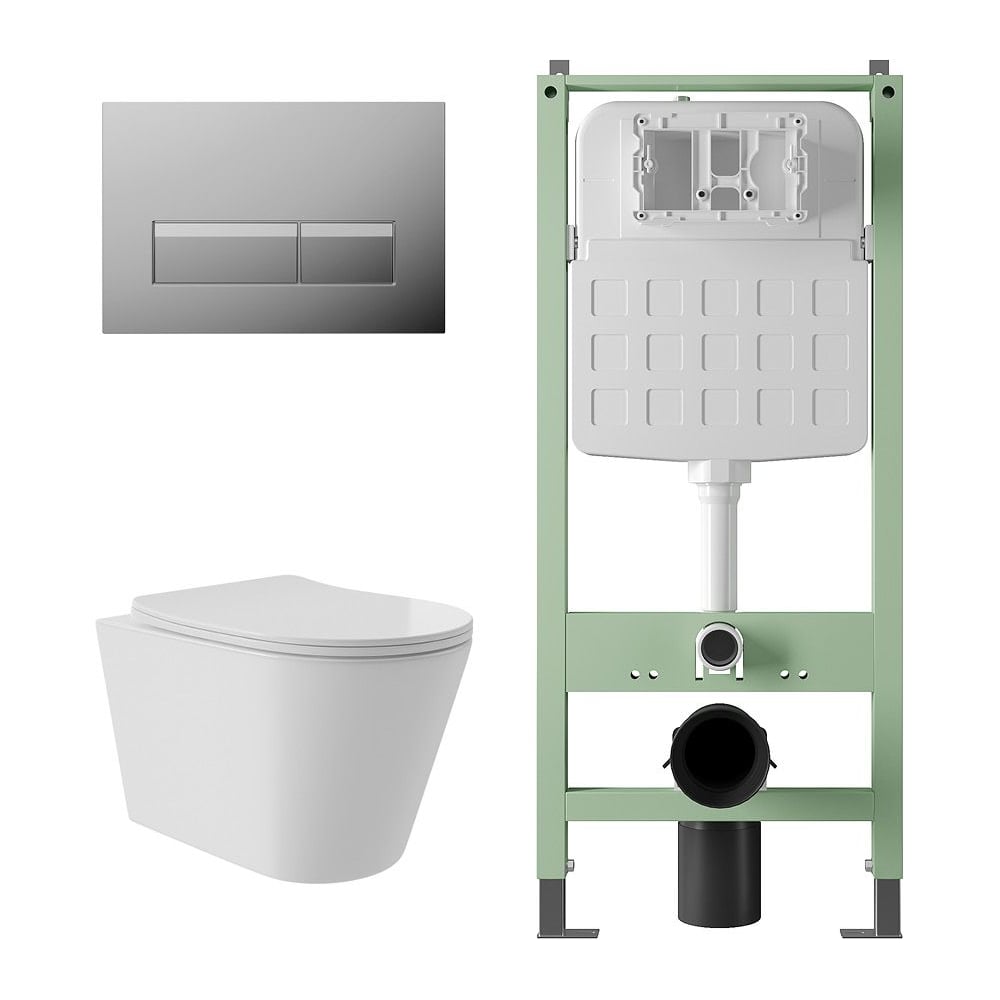 Изображение товара Комплект Alentori Инсталляция SITEMA панель смыва с прямоугольными кнопками, хром + Унитаз подвесной Long 520х365 безободковый, Vortex, сиденье Soft-Close, белый глянцевый, форма конус ALS.SIS1102.CRCV0210