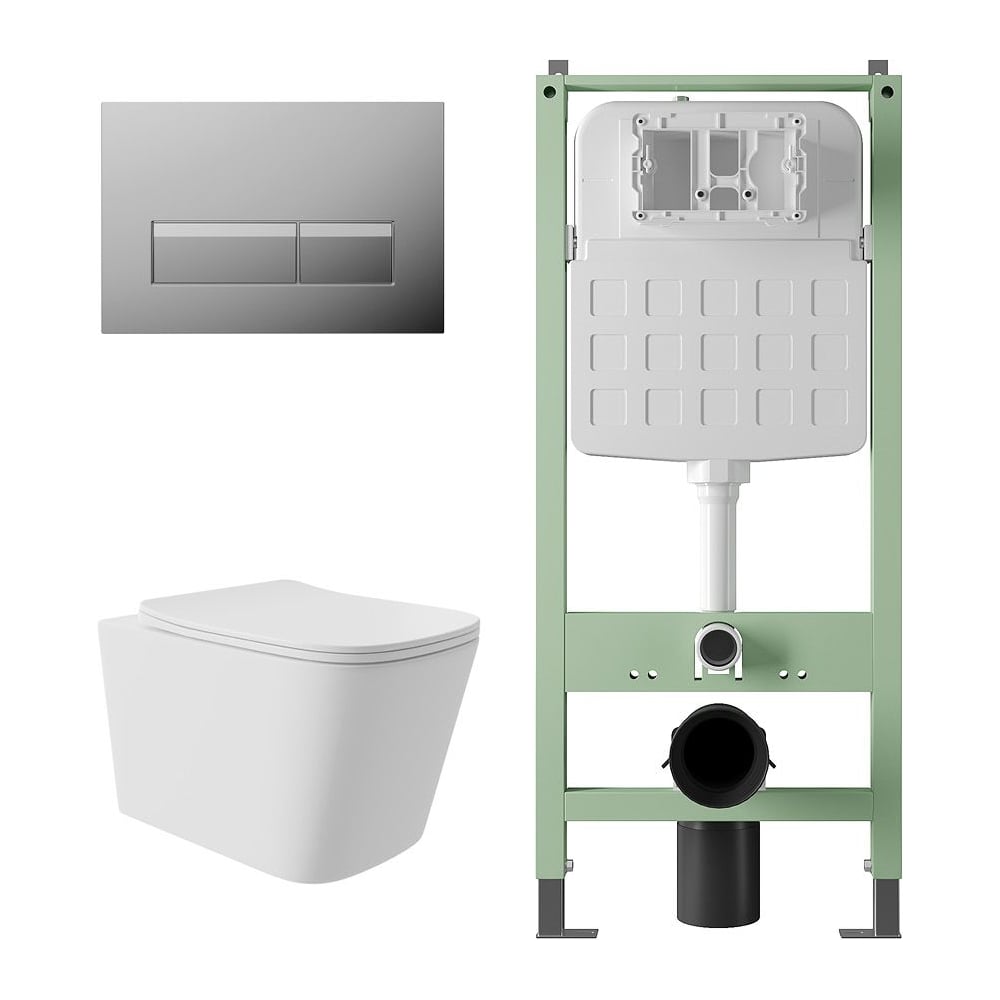 Изображение товара Комплект Инсталляция SITEMA и подвесной унитаз Long безободковый белый