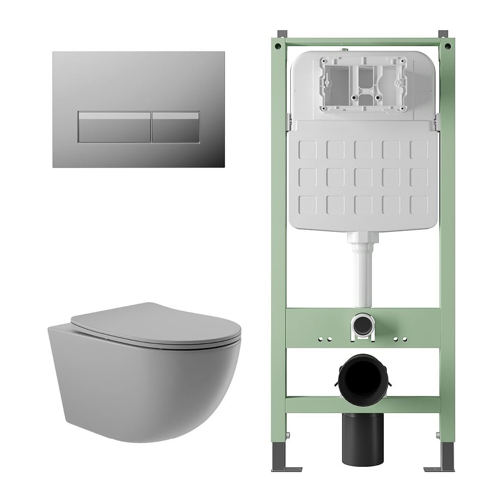 Изображение товара Комплект SITEMA инсталляция и унитаз подвесной безободковый серый современный