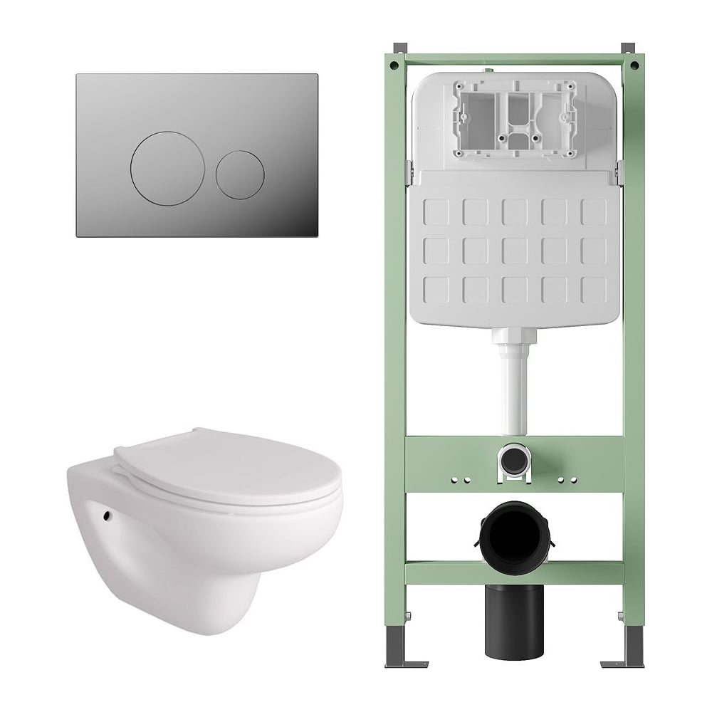 Изображение товара Комплект Alentori Инсталляция SITEMA панель смыва с круглыми кнопками, хром + FLUIRE 901 Унитаз подвесной безободковый, быстросъёмное сиденье с микролифтом, белый глян. ALS.SIS1101.CRAL.FLU40901.W