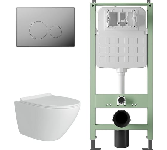Изображение товара Комплект Alentori Инсталляция SITEMA, Панель смыва с круглыми кнопками, хром + FLUIRE Унитаз подвесной безободковый, быстросъёмное сиденье с микролифтом, белый глян. ALS.SIS1101.CRAL.FLU40106.W