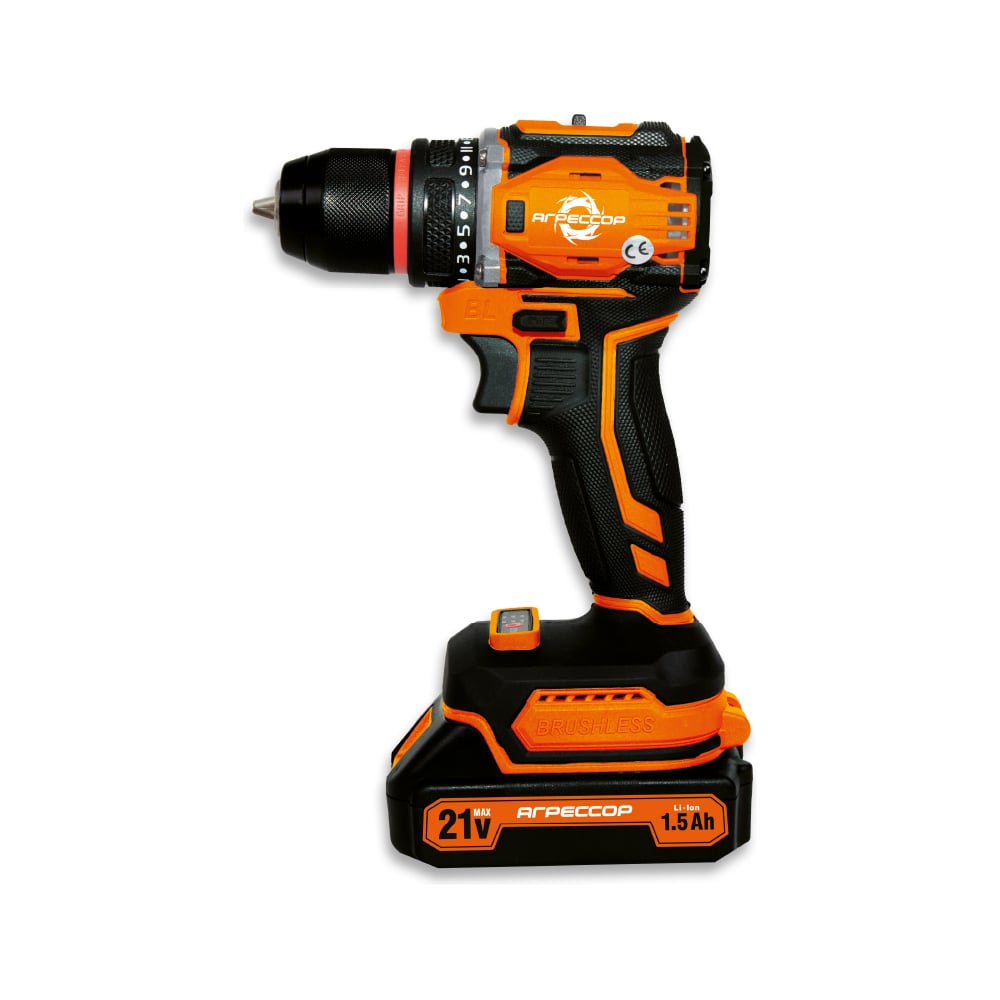 Изображение товара Аккумуляторный шуруповерт Агрессор 60 Nm, 21V/1.5А, бесщеточный мотор, АКБ 2 шт., зарядное устройство 220В, набор насадок 24 шт., пластиковый кейс SH-060W