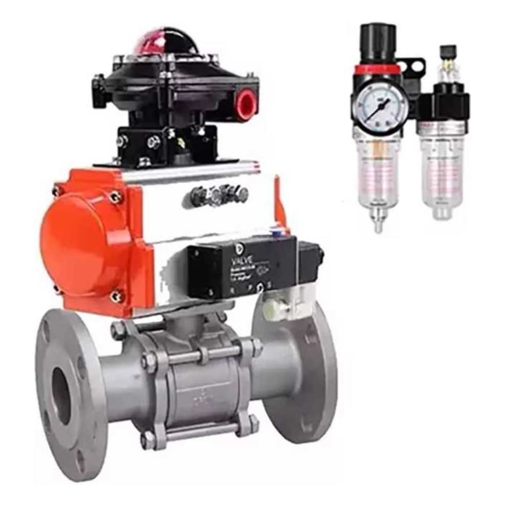 Изображение товара Кран шаровой DN.ru 316-316-FP-F-ISO-H Ду100, пневмопривод, фланцевый, нержавеющая сталь