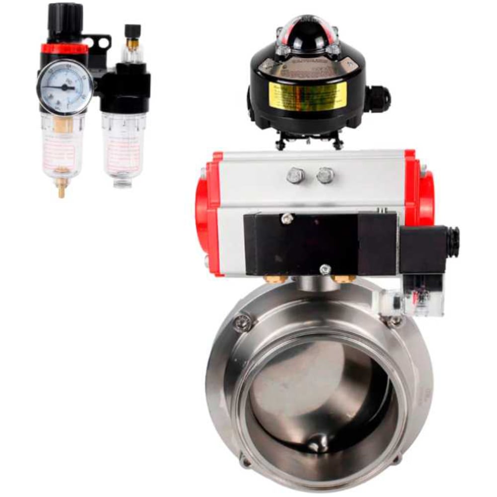 Изображение товара Затвор DN.ru 304-304-Sil Ду65 Ру10 пневмопривод, нержавеющая сталь