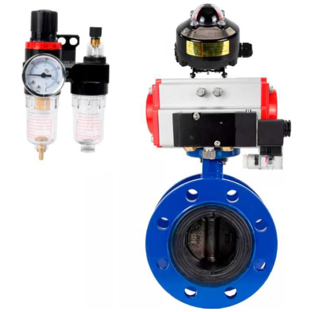 Изображение товара Затвор дисковый DN.ru GGG40-304-EPDM-2W-F-H Д50, пневмопривод 24VDC