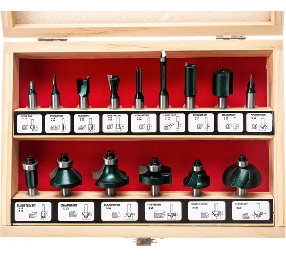 Изображение товара Фрезы кромочные по дереву для фасок 15 шт FIT 36579