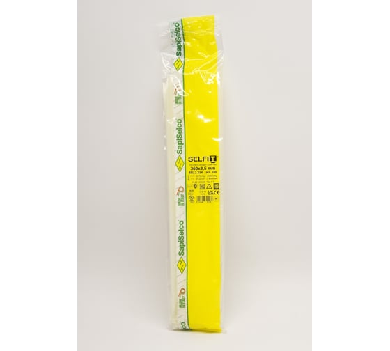 Изображение товара Стяжки натурального цвета SapiSelco 3.5х360 мм, полиамид 6.6, уп. 100 шт. SEL.2.214R