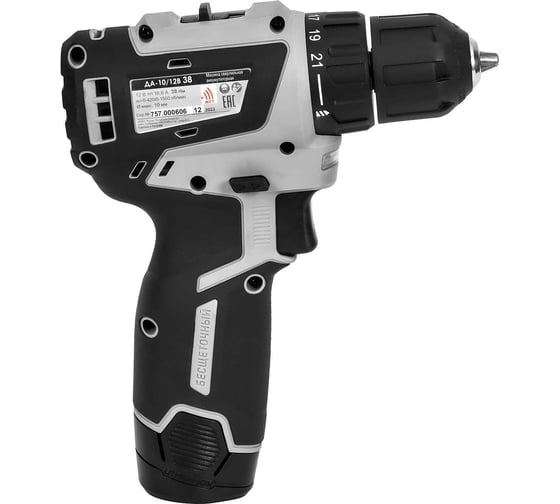 Изображение товара Бесщеточная аккумуляторная дрель-шуруповерт Интерскол ДА-10/12В 38 МиниМАКС Li-ion, МультиБОКС 100, 2 аккум, 3.0 Ач 757.3.2.46