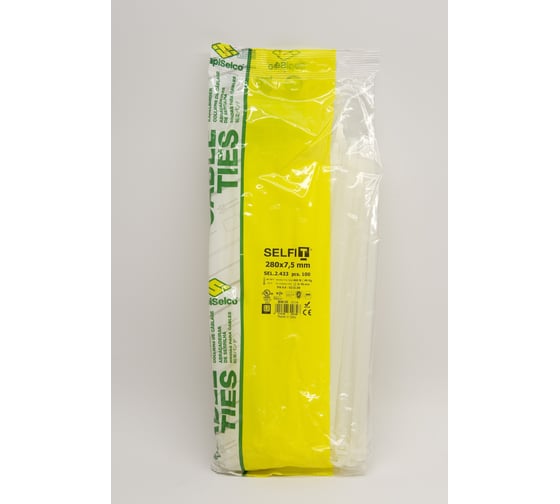 Изображение товара Стяжки натурального цвета SapiSelco 7.5х280 мм, полиамид 6.6, уп. 100 шт. SEL.2.433R