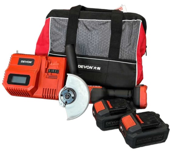 Изображение товара Аккумуляторная углошлифовальная машина DEVON 2 АКБ 4 Ач, ЗУ, сумка 2908-Li-20-125Q-SET