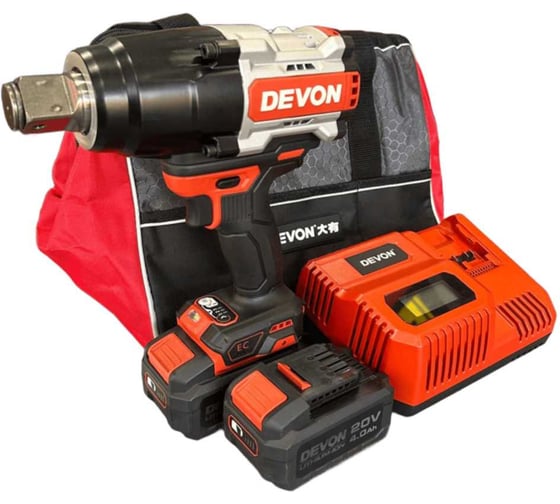 Изображение товара Аккумуляторный гайковерт DEVON 2 АКБ 4 Ач, ЗУ, сумка 5769-Li-20-SET