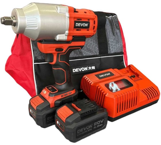 Изображение товара Аккумуляторный гайковерт DEVON 2 АКБ 4 Ач, ЗУ, сумка 5761-Li-20-SET