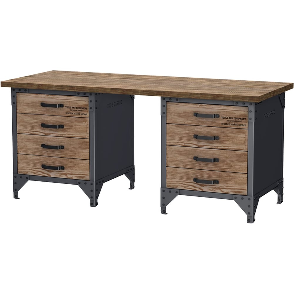Изображение товара Стол рабочий Iron Wood 6,5ft DAD`s Garage с ящиками и массивом сосны
