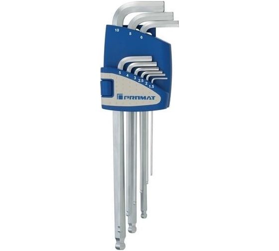 Изображение товара Набор шестигранных Г-образных ключей Promat с наружным шестигранником 1,5-10 мм (9шт) 4000825111