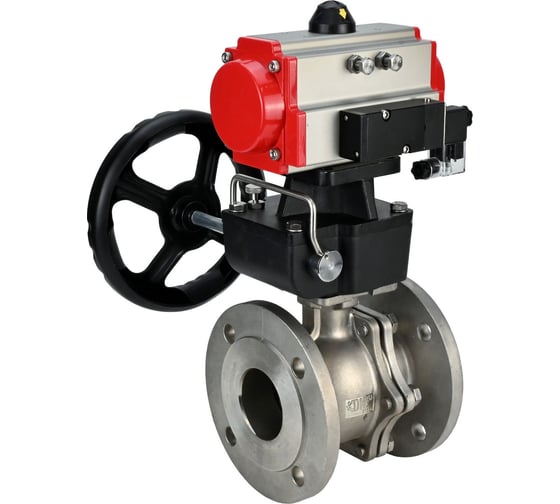 Изображение товара Шаровой кран DN.ru КШФП.316.200 Ду80 Ру16 с пневмоприводом, пневмораспределителем, дублером D160-01642