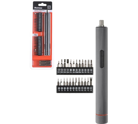 Изображение товара Набор электро ЕРМАК 3,6В (отвертка для точных работ, биты, батарейки 736-262