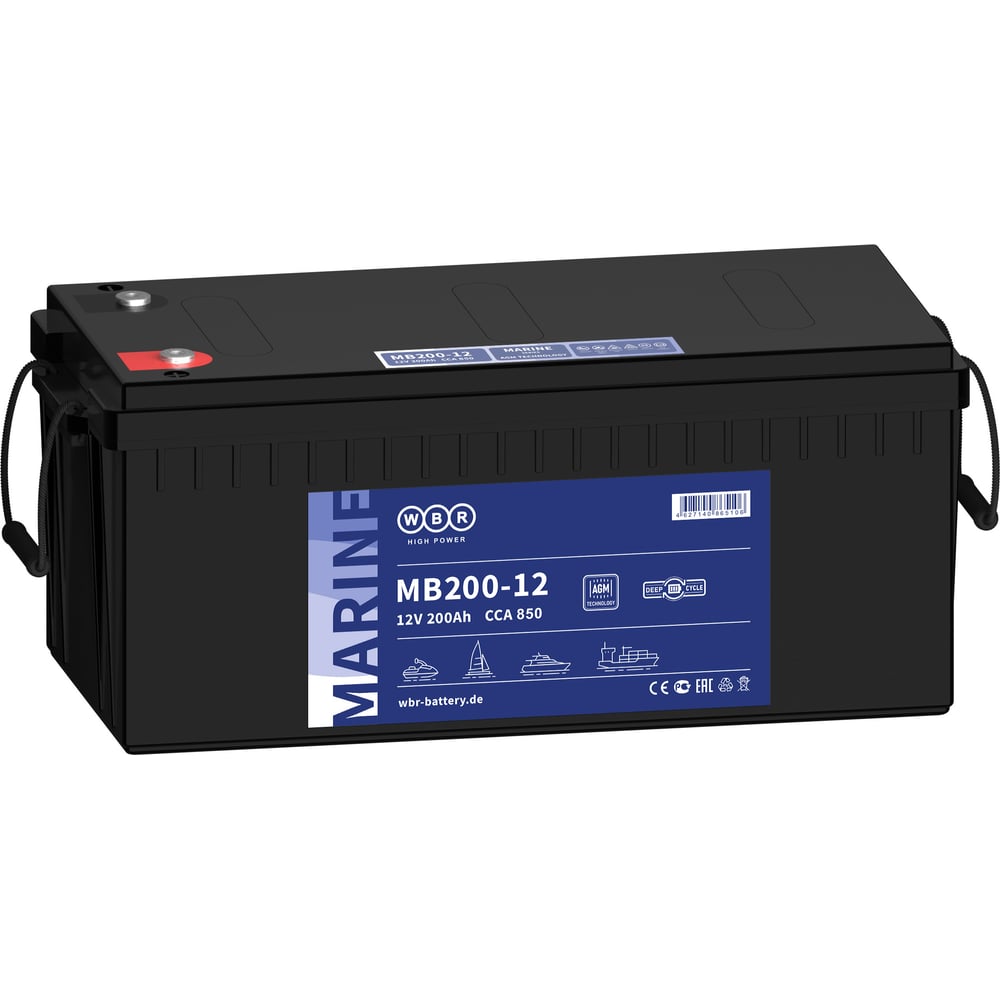 Изображение товара Тяговый аккумулятор WBR MB200-12 12В 200 Ач для лодочных моторов