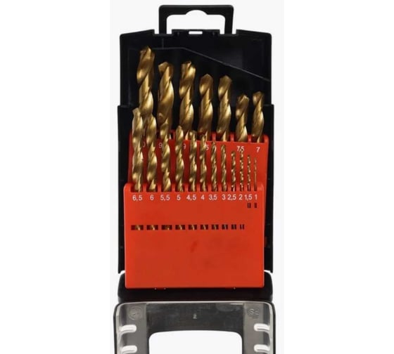 Изображение товара Набор сверл по металлу ц/х Advancetool 1-10мм, 19 шт, HSS6542M2 (Р6М5) c TiN покрытием H8 DIN338 ADT-НСЦХ1-10Т6542