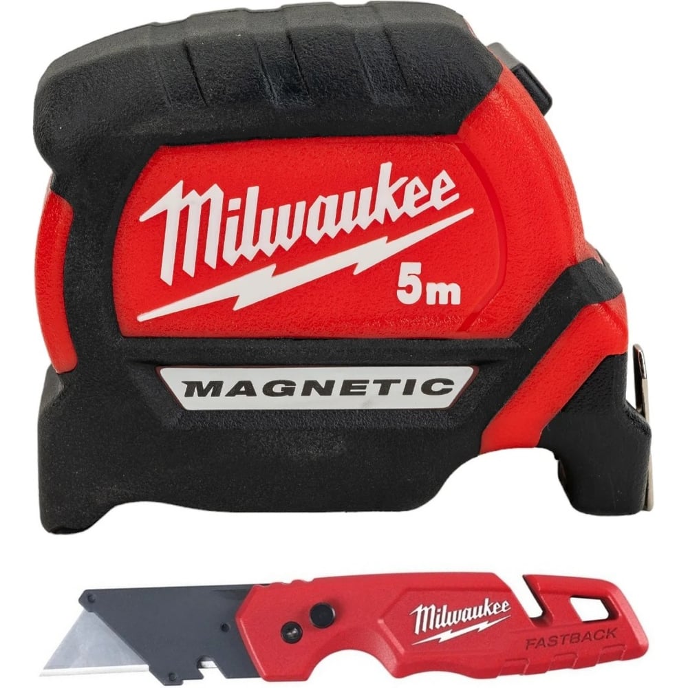 Изображение товара Набор осенние подарки 7: Магнитная рулетка + Складной нож Milwaukee 493310012