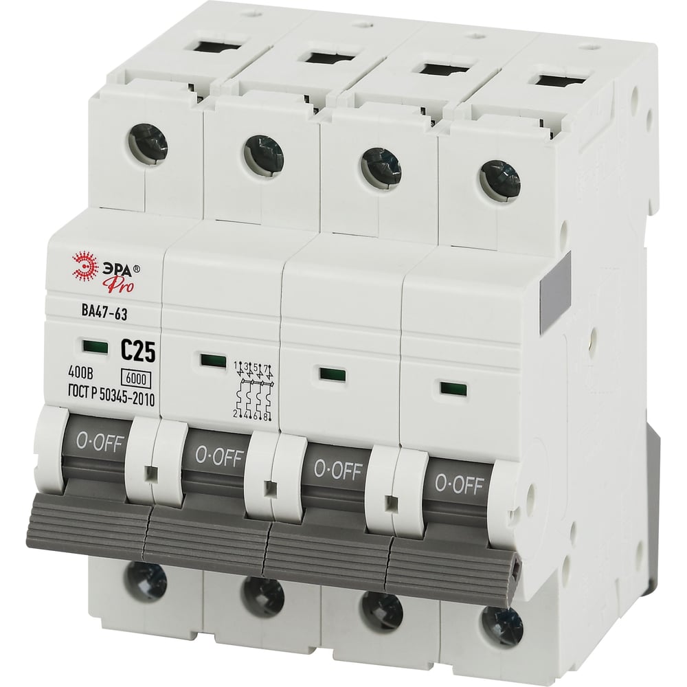 Изображение товара Автоматический выключатель ЭРА PRO VA63-4P25C6 25А 4 полюса кривой C IP20