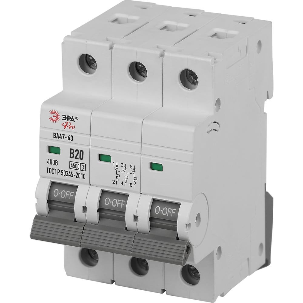 Изображение товара Автоматический выключатель VA63-3P20B4.5 ЭРА PRO 20А 3 полюса IP20