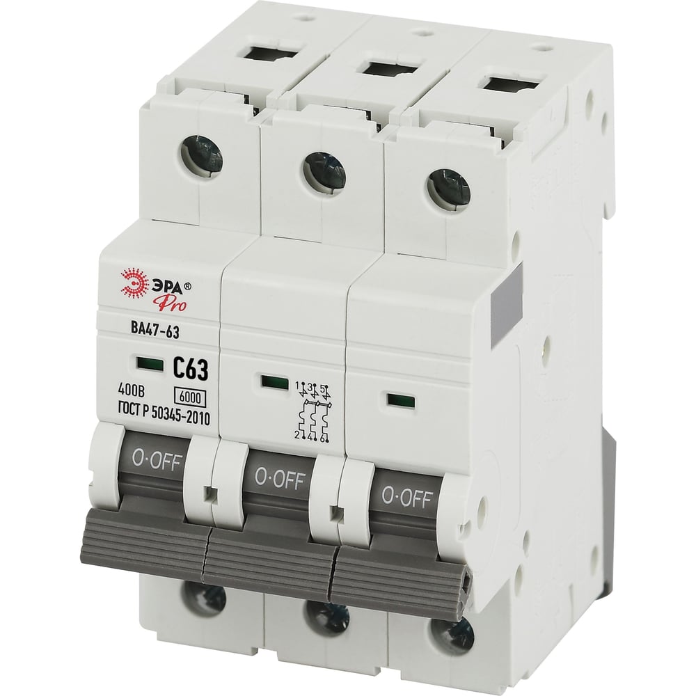 Изображение товара Автоматический выключатель ЭРА PRO VA63-3P63C6 63А модульный на DIN-рейку
