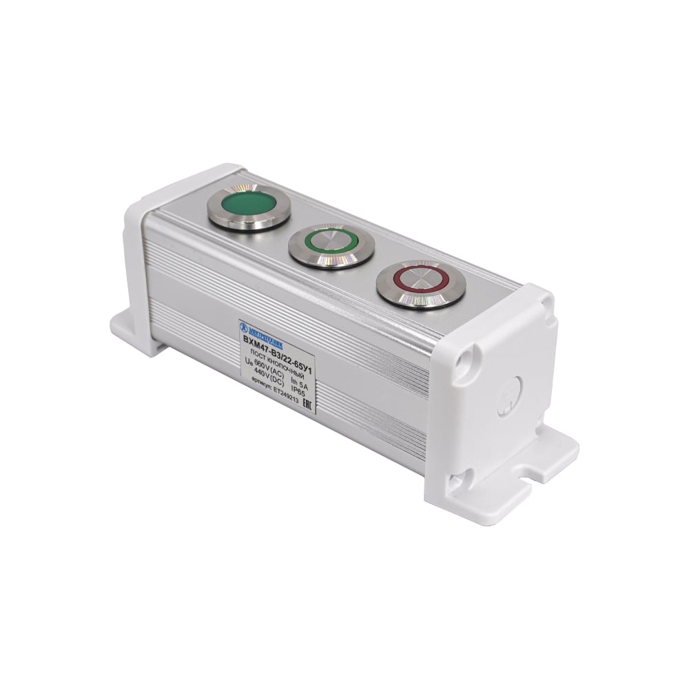 Изображение товара Пост управления Электротехник BXM47-B3/22-65У1 1GQ22T-D/L/G/220V/S зелёная, 220В + 1GQ22-L-11E/G/S (1C1NO1NC) зелёный цилиндр + 1GQ22-L-11E/R/S (1C1NO1NC) красный цилиндр ET249213