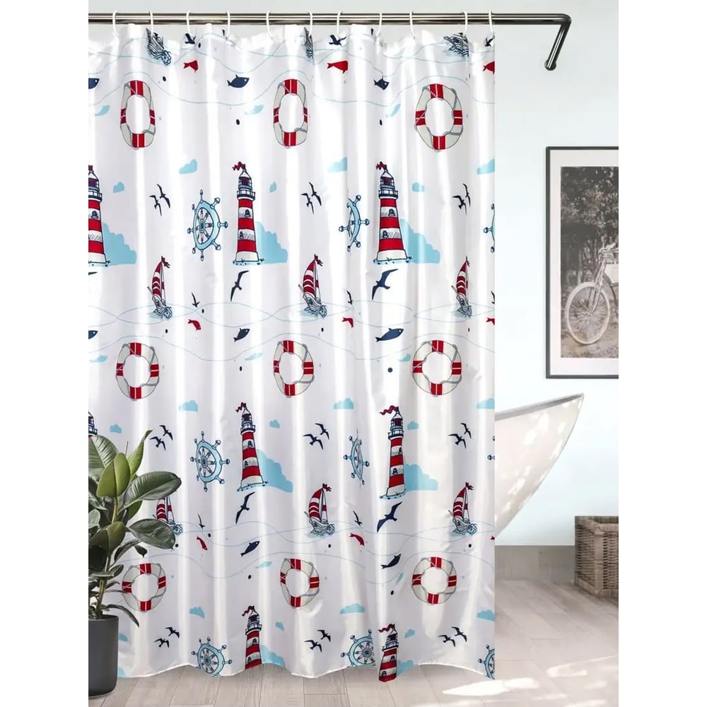 Изображение товара Штора для ванной комнаты Bath Plus 180х180 из полиэстера водоотталкивая морская тематика