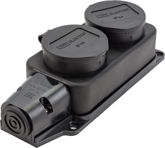 Изображение товара Розетка TDM ELECTRIC двухместная с заглушками каучук 2Р+РЕ 16А 250В IP44 SQ0612-0010