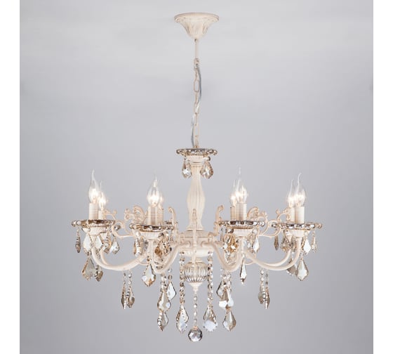 Изображение товара Подвесной светильник Eurosvet 3281 8 белый с золотом/тонированный хрусталь Strotskis 00000063383