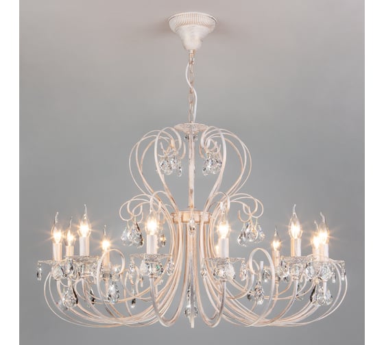 Изображение товара Подвесной светильник Eurosvet 3305 12 белый с золотом/прозрачный хрусталь Strotskis 00000063410