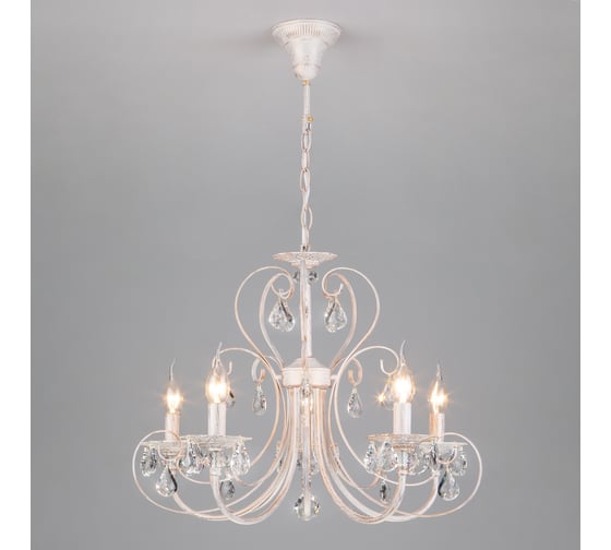 Изображение товара Подвесной светильник Eurosvet 3305 5 белый с золотом/прозрачный хрусталь Strotskis 00000063411